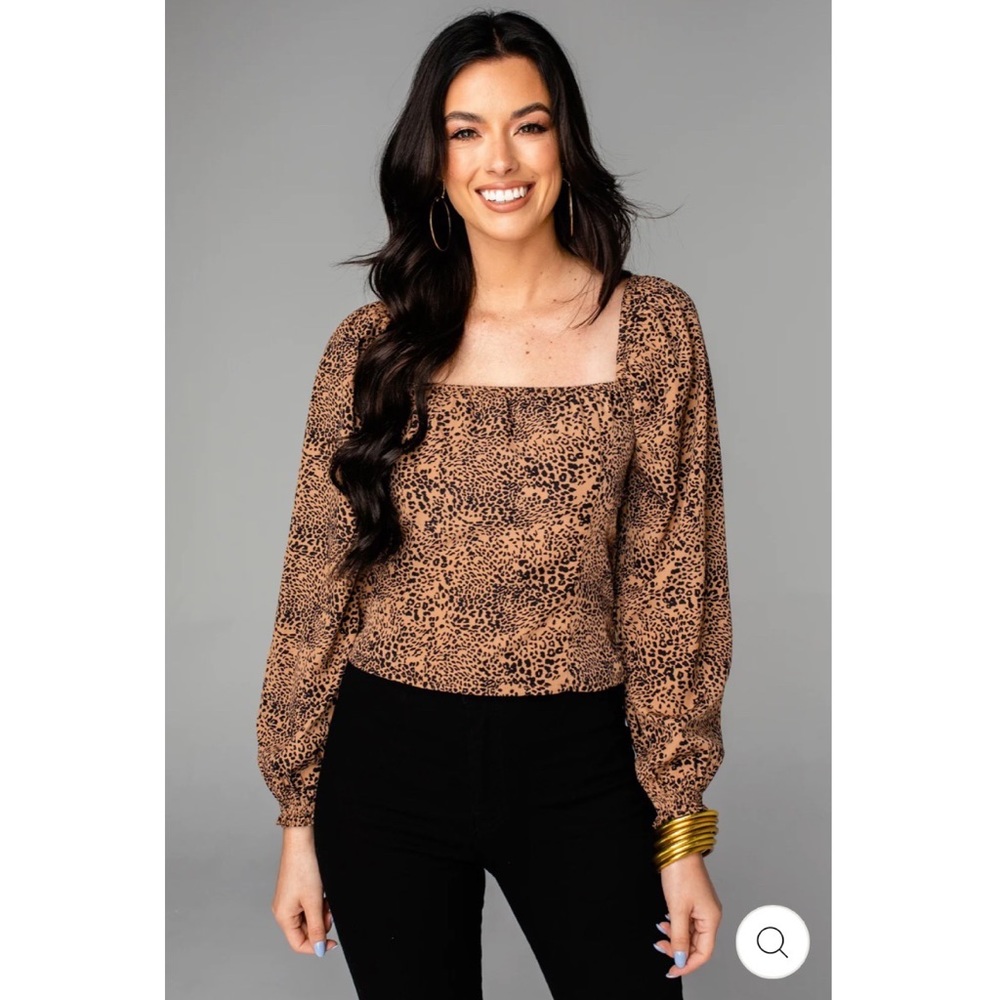 Buddy Love NWOT Puff Sleeve Leopard Print Blouse - Tan / Black